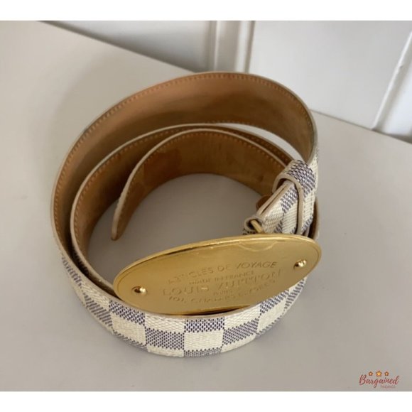 Authentic Louis Vuitton Damier Azur Canvas Leather Voyage Belt Size 85/34 M9837 - Picture 13 of 13